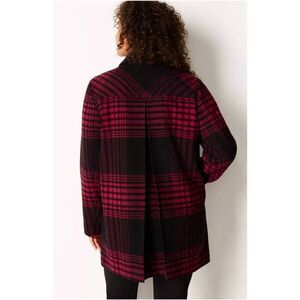 J Jill Buffalo Plaid Peacoat Wool Size Small Black & Red Winter Jacket Holiday